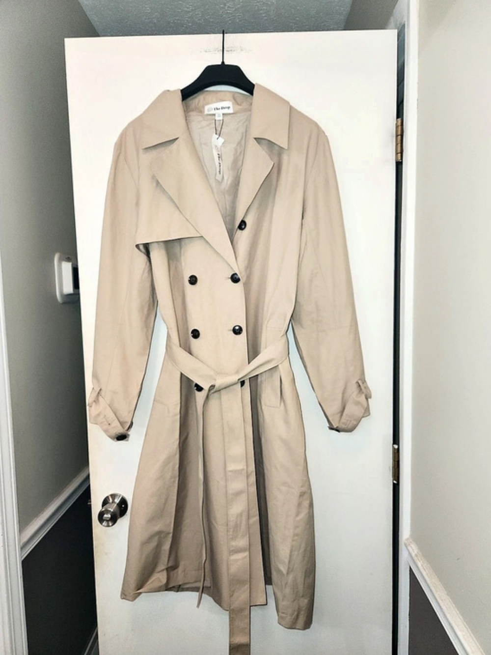 The Drop Noa Double Breasted Trench Coat Beige Belted Waist Storm Flap XXL